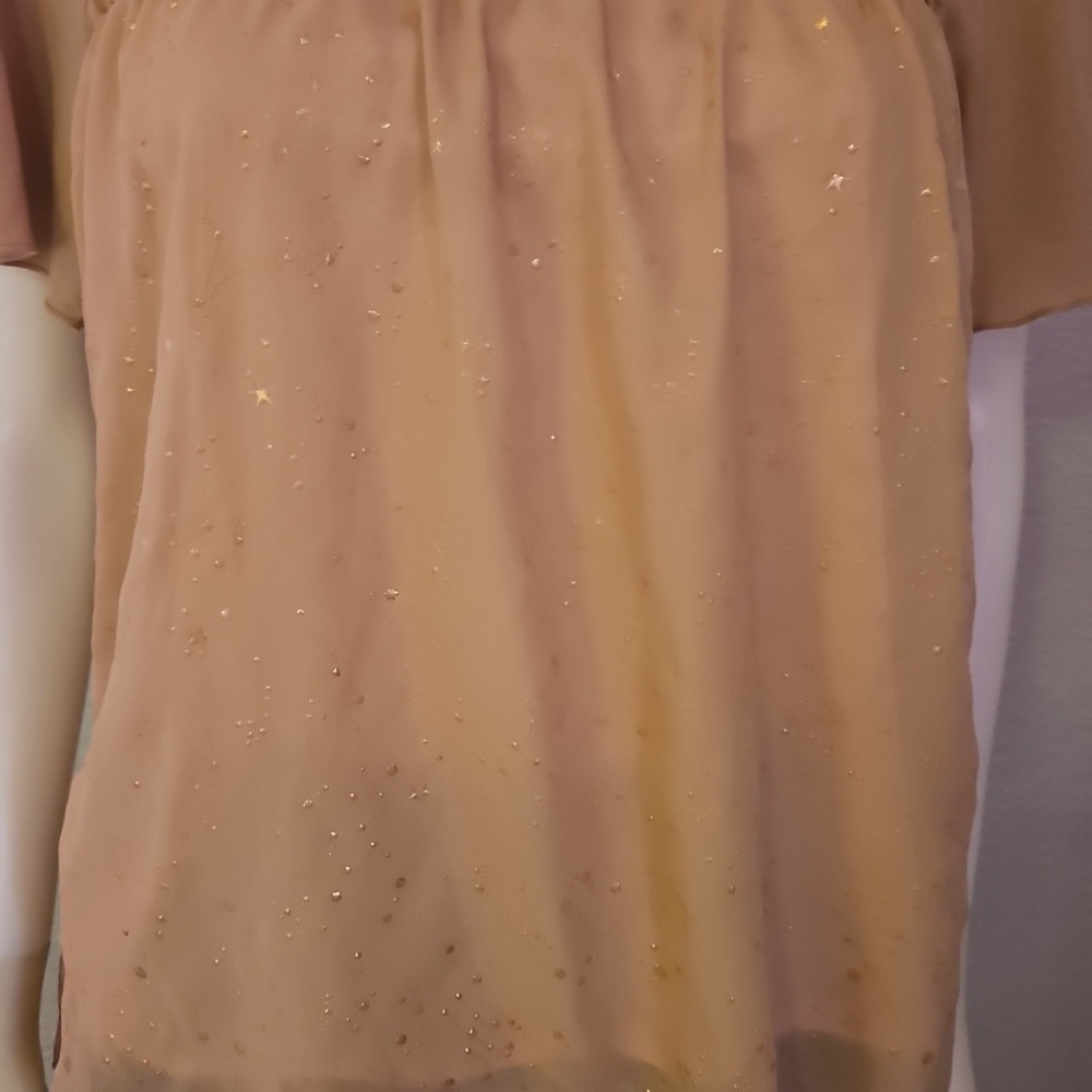 AXES FEMME Tan Metallic Stars Ruffle Tie Back Top - Picture 5 of 10